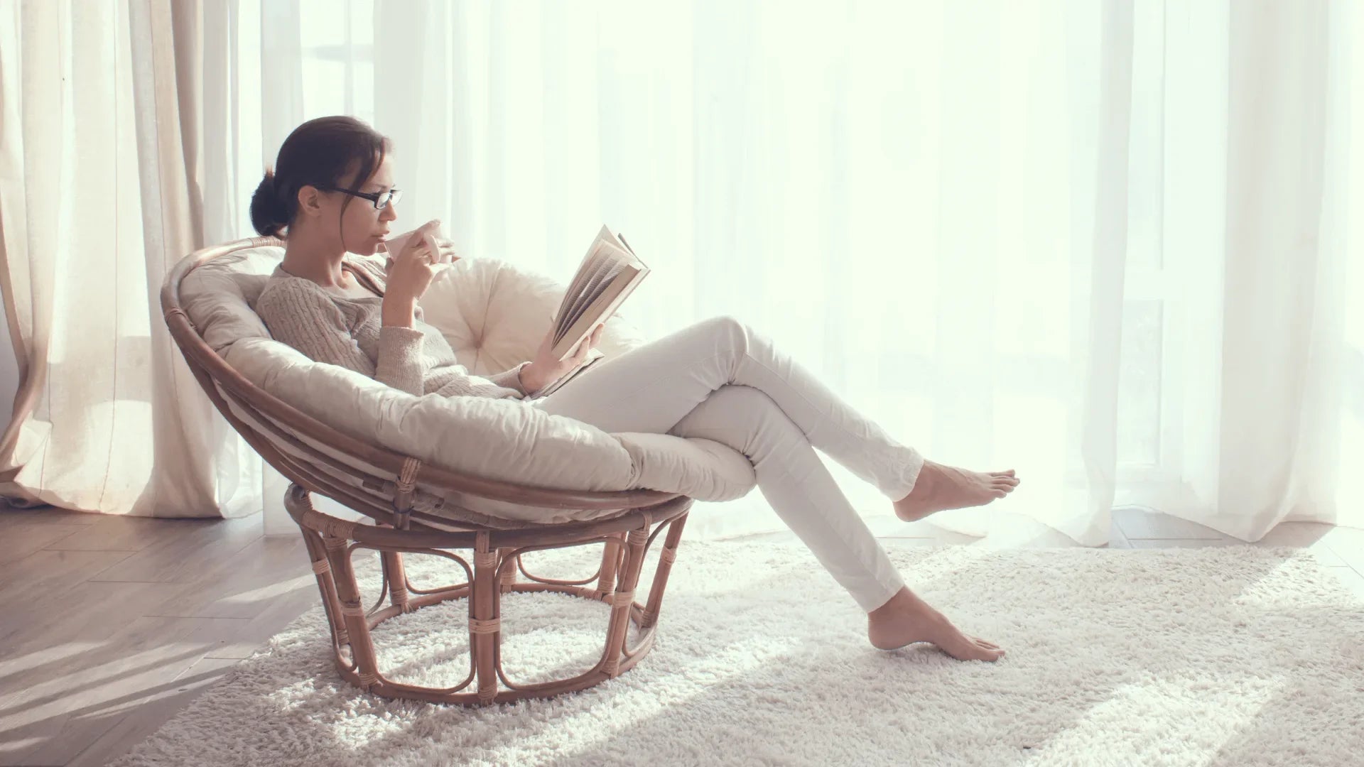 Person using a seated foot care routine at home
