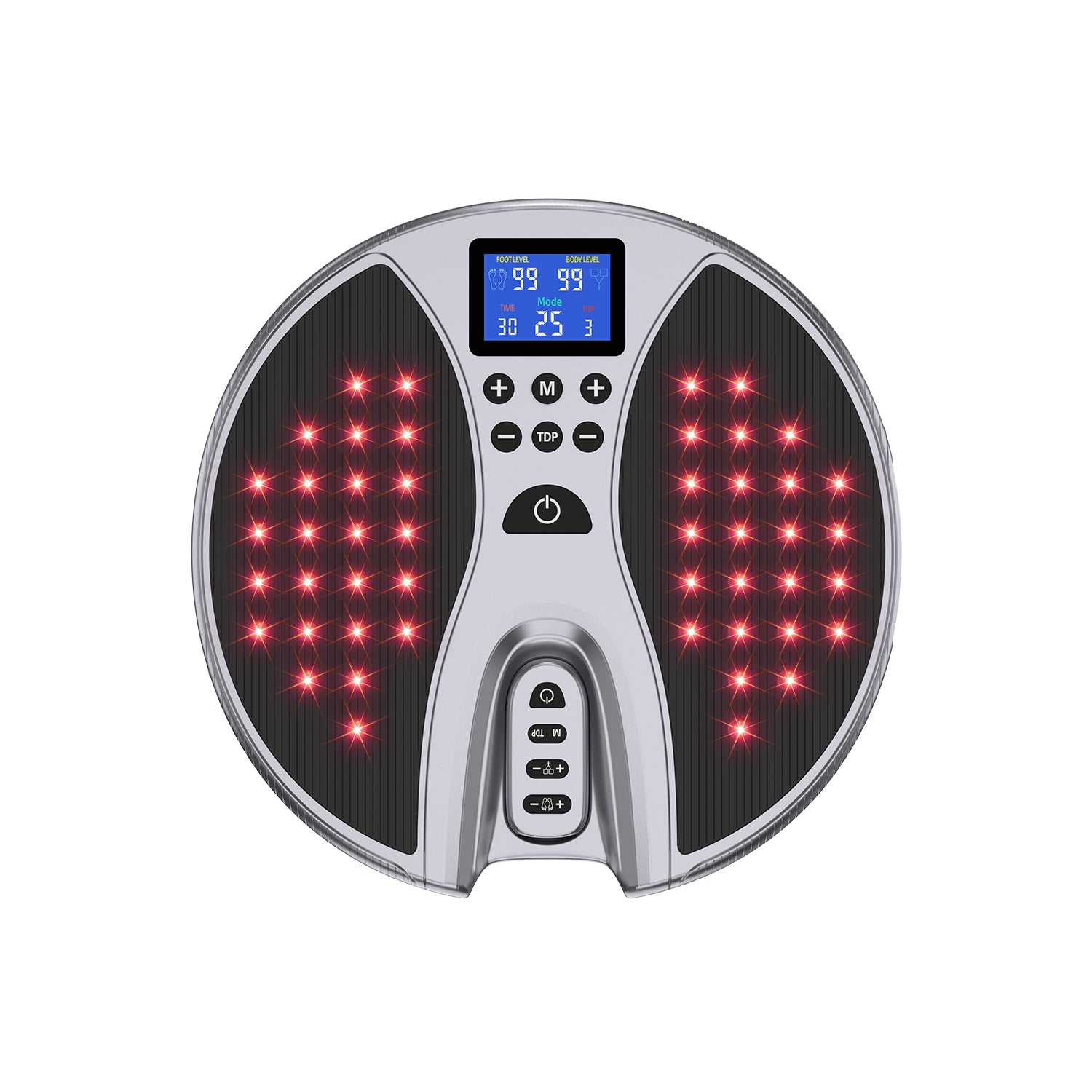 Welliawell WY-360 EMS foot stimulator front view with infrared and heat support