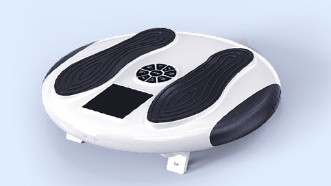 Bare feet placed on the WY-360 EMS foot stimulator foot pads