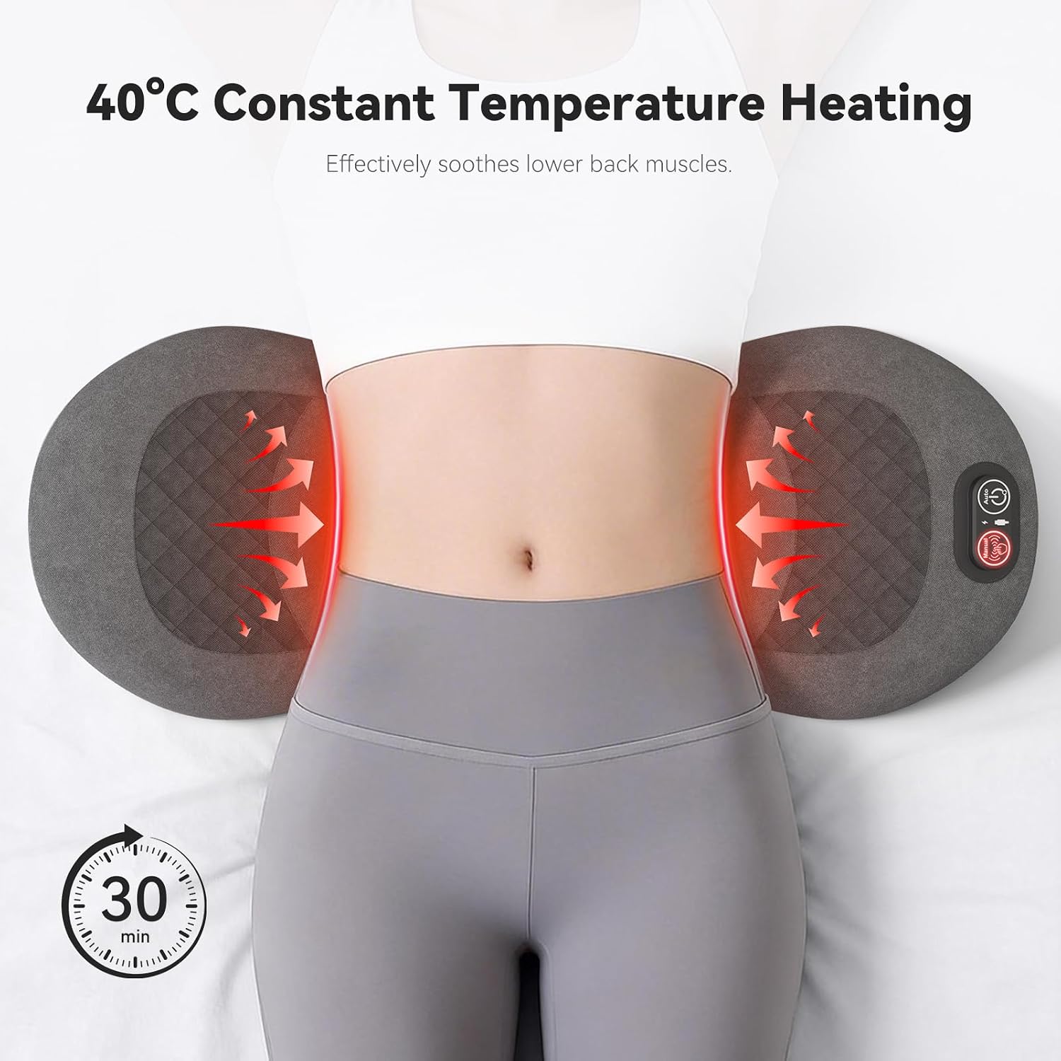 WY-L1 lumbar traction pillow positioned under the lower back with heat illustration
