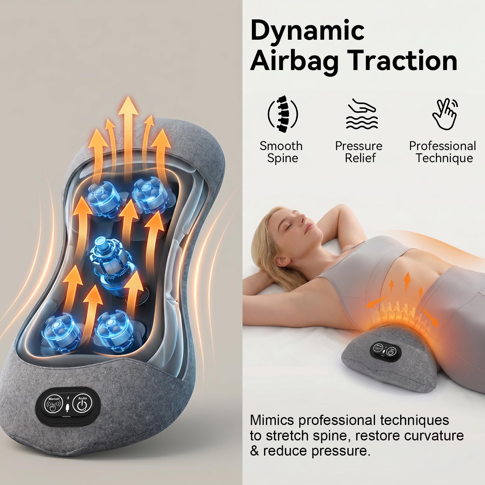 WY-L1 Rechargeable 3-in-1 Lumbar Pillow with Heat, Vibration & Traction