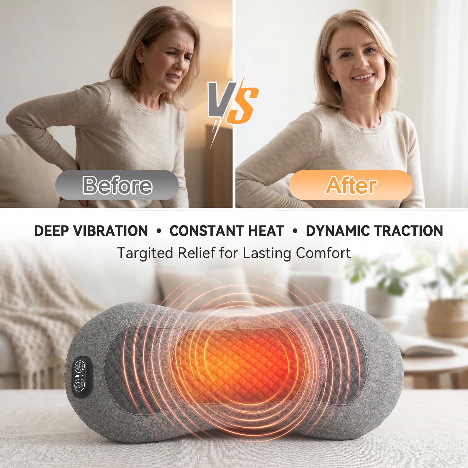 WY-L1 Rechargeable 3-in-1 Lumbar Pillow with Heat, Vibration & Traction