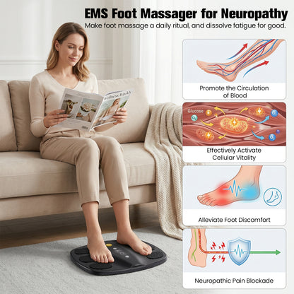 Welliawell SoleGrid black foot stimulator in a seated home-use scene