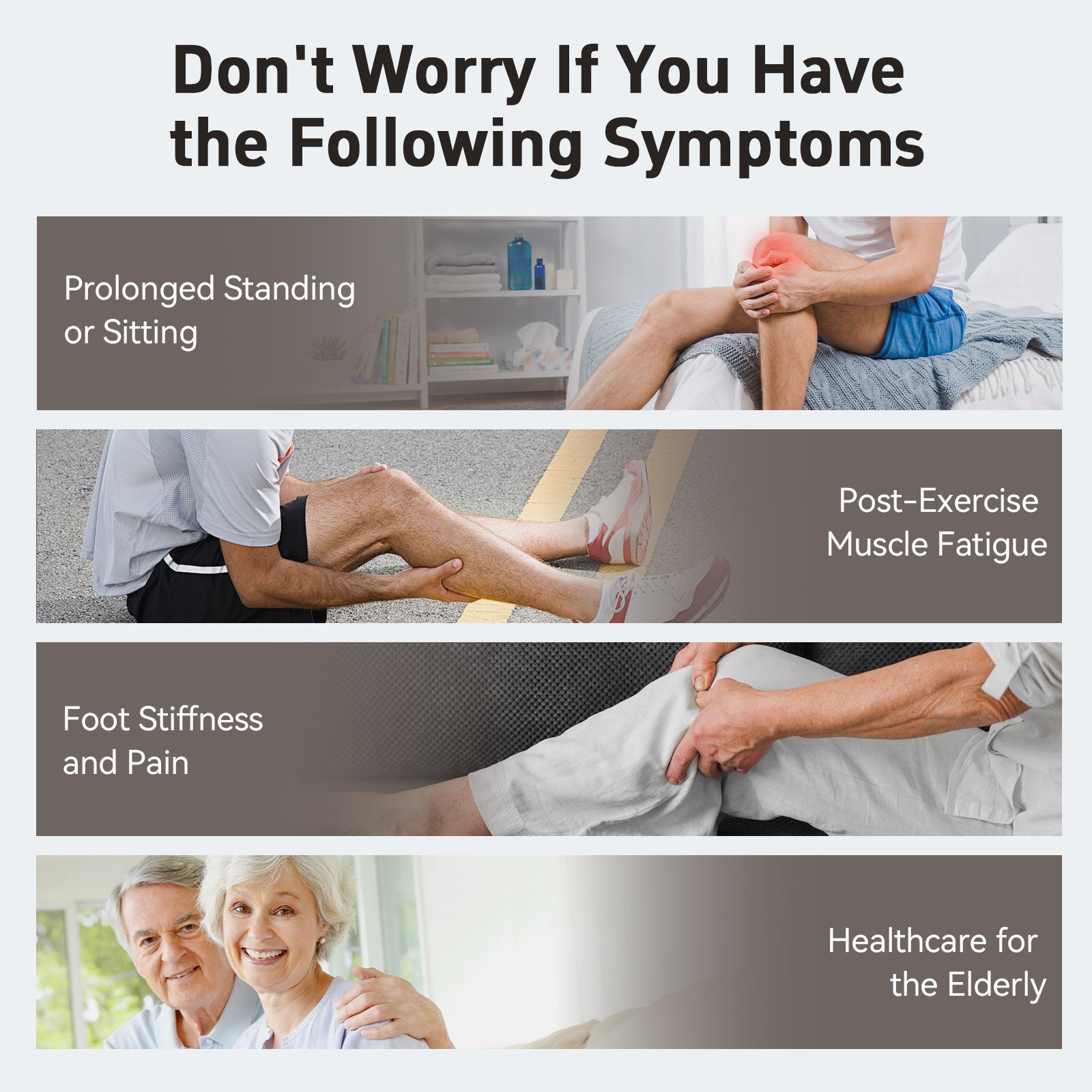 Welliawell SoleGrid white foot stimulator shown across everyday seated-use scenarios