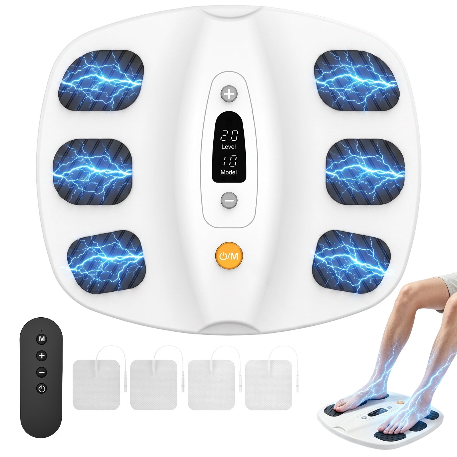 Welliawell SoleGrid white EMS & TENS foot stimulator with remote and four reusable electrode pads