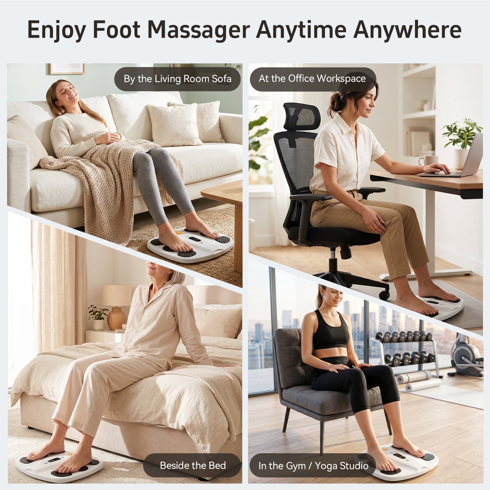 Welliawell SoleGrid white EMS & TENS foot stimulator in everyday home use